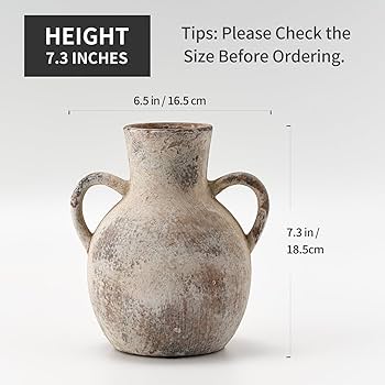 SIDUCAL Rustic Ceramic Farmhouse Flower Vase with 2 Handles